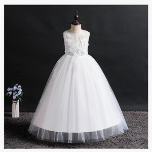 Girl Flower Tulle White Dress Princess Pageant Birthday First Communion Gown